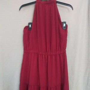 Burgundy woman or teens sleeveless neck tie long dress